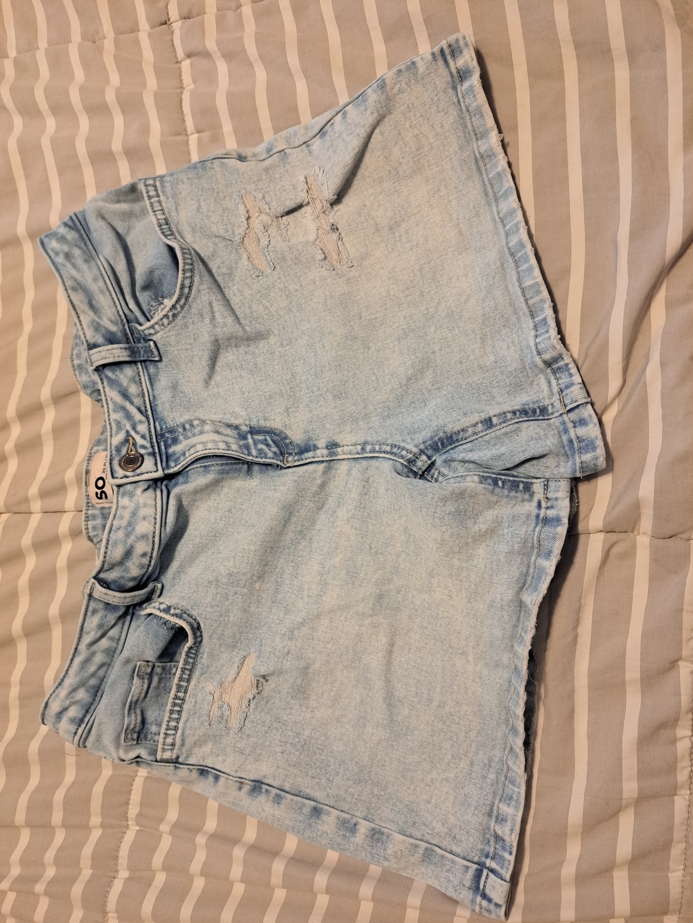 SO Pale Blue Distressed Denim Shorts